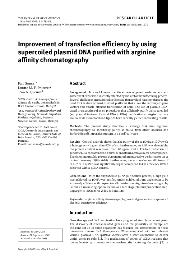 (PDF) Improvement of Transfection Efficiency by Using Supercoiled