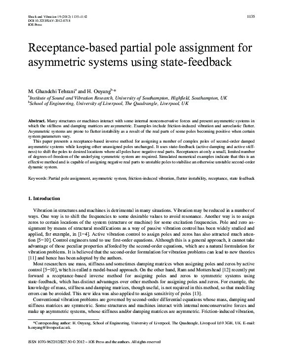(PDF) Receptance-Based Partial Pole Assignment for Asymmetric Systems ...