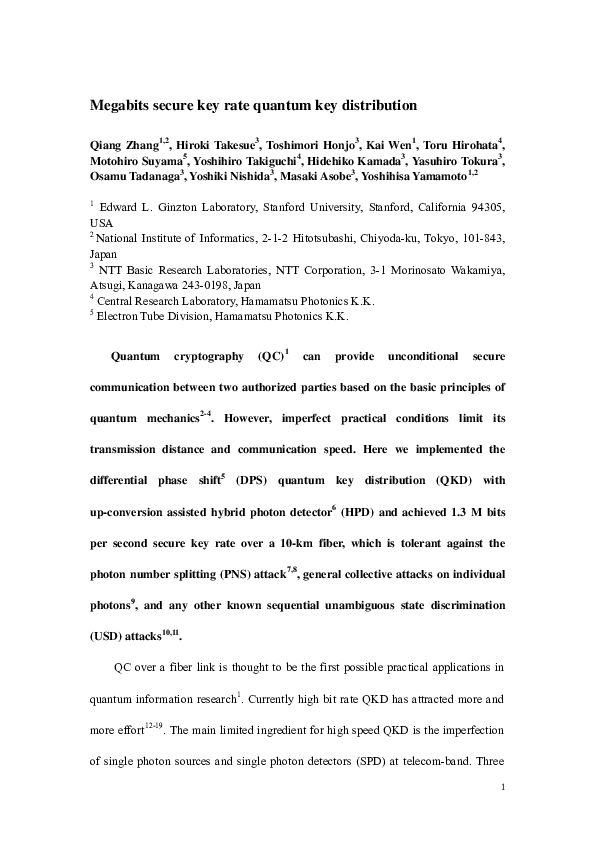 (PDF) Megabits secure key rate quantum key distribution