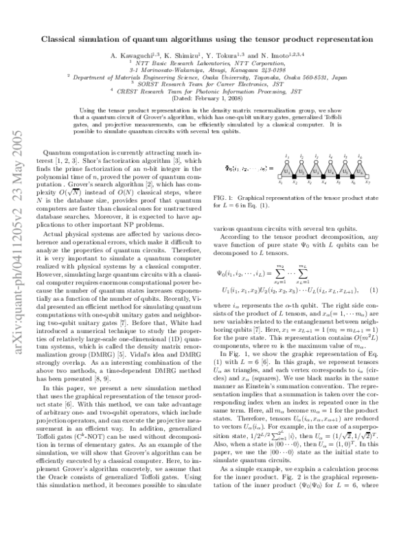 (PDF) Classical simulation of quantum algorithms using the tensor ...