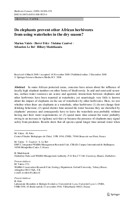 (PDF) Do elephants prevent other African herbivores from using ...