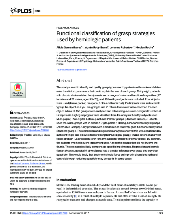 (PDF) Functional classification of grasp strategies used by hemiplegic ...