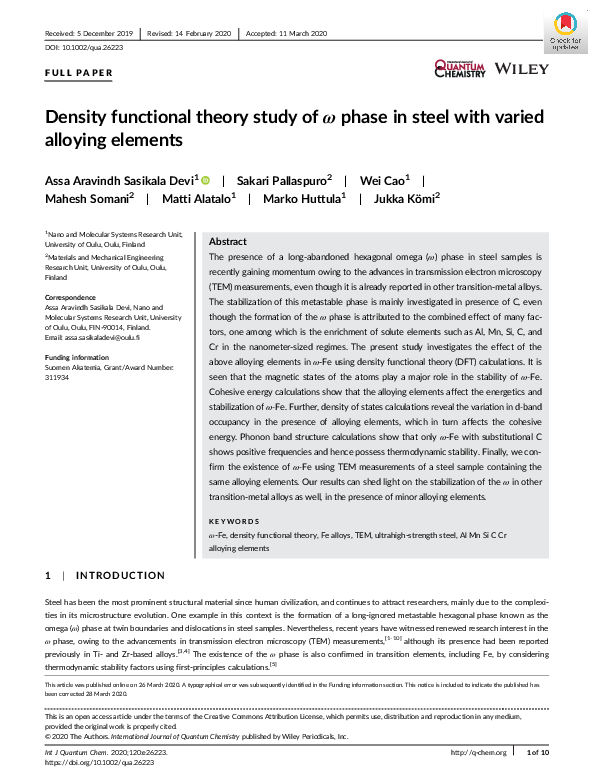 (PDF) Density functional theory study of ω-phase in steel with varied ...