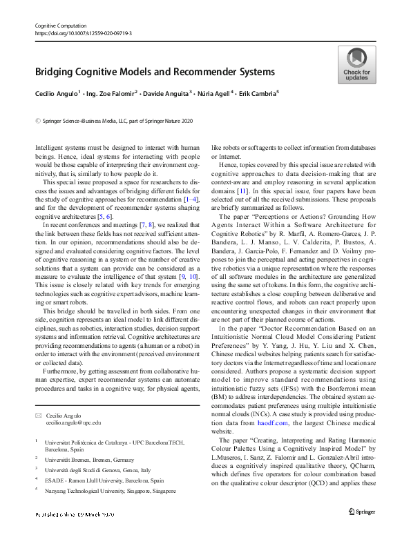 (PDF) Bridging Cognitive Models and Recommender Systems