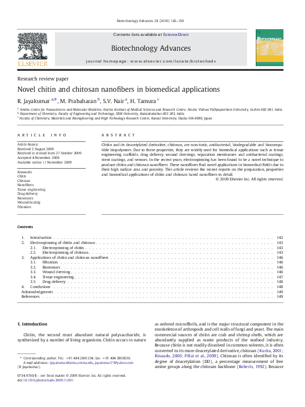 (PDF) Novel chitin and chitosan nanofibers in biomedical applications
