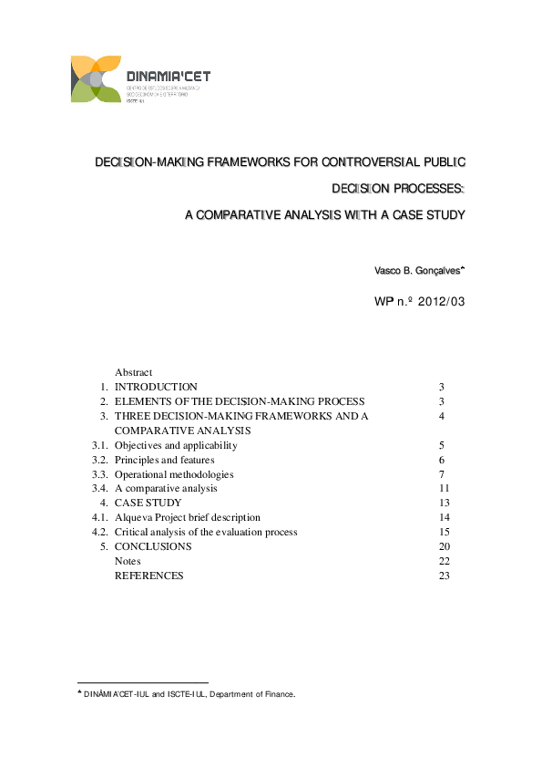 PDF) Decision-making frameworks for controversial public decision 