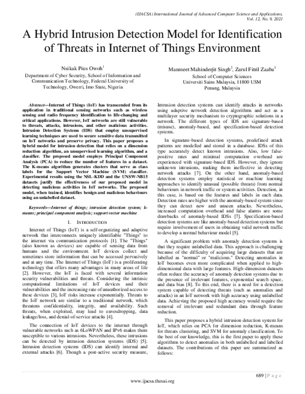 (PDF) A Hybrid Intrusion Detection Model for Identification of Threats ...