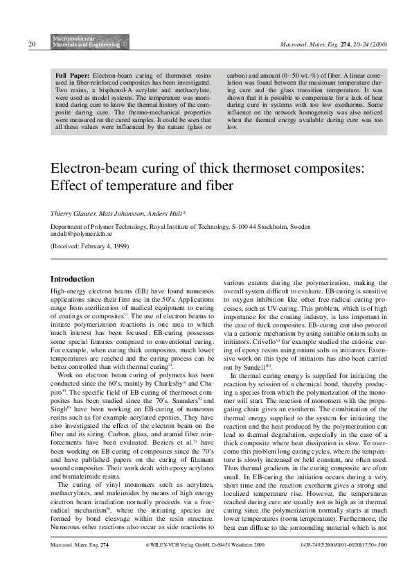 (PDF) Electronbeam curing of thick thermoset composites Effect of
