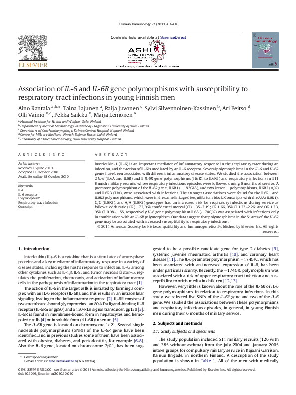 (PDF) Association of IL-6 and IL-6R gene polymorphisms with ...