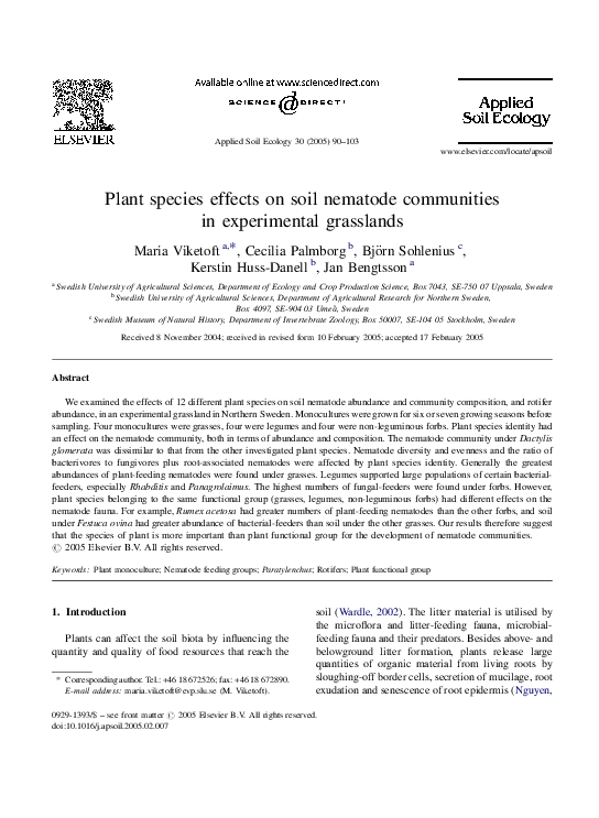 (PDF) Plant species effects on soil nematode communities in ...