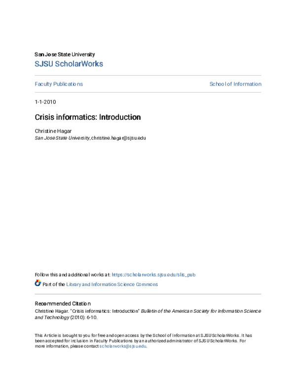 (PDF) Crisis informatics: Introduction