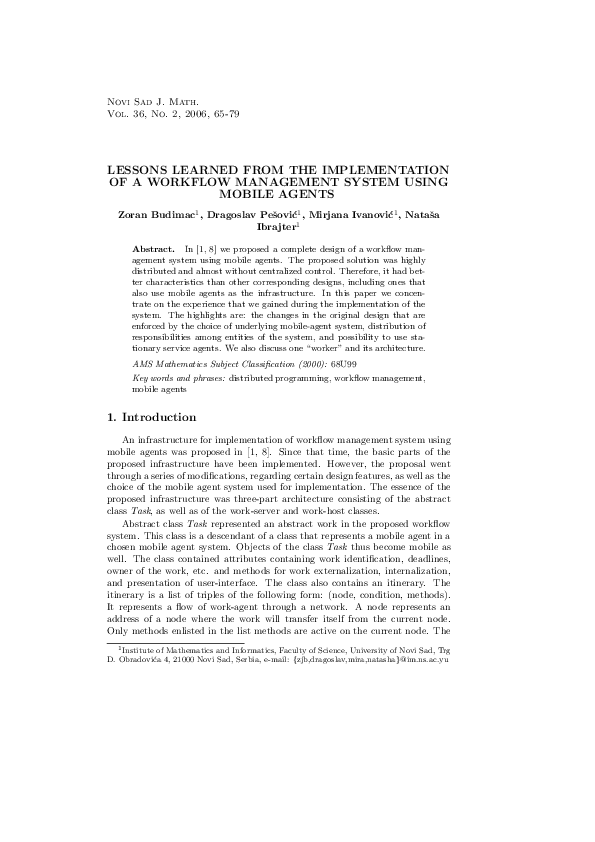 (PDF) Lessons learned from the implementation of a workflow management ...