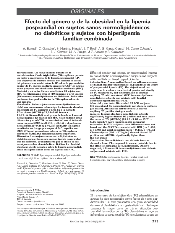 (PDF) [Effect of gender and obesity on postprandial lipemia in non ...