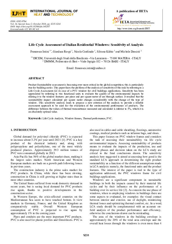 (PDF) Life Cycle Assessment of Italian Residential Windows: Sensitivity ...