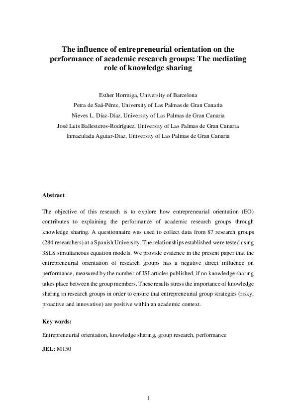 (PDF) The influence of entrepreneurial orientation on the performance ...