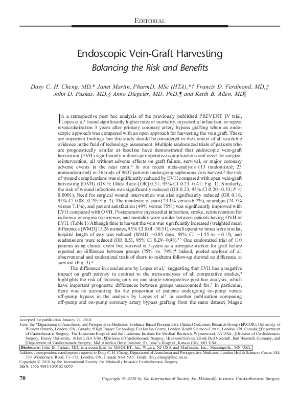 (PDF) Endoscopic veingraft harvesting balancing the risk and benefits