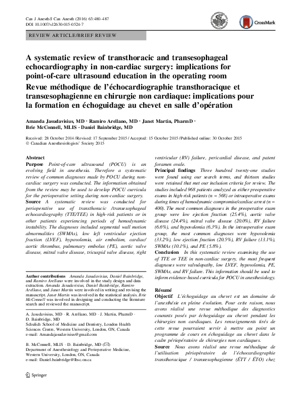 (PDF) A systematic review of transthoracic and transesophageal ...