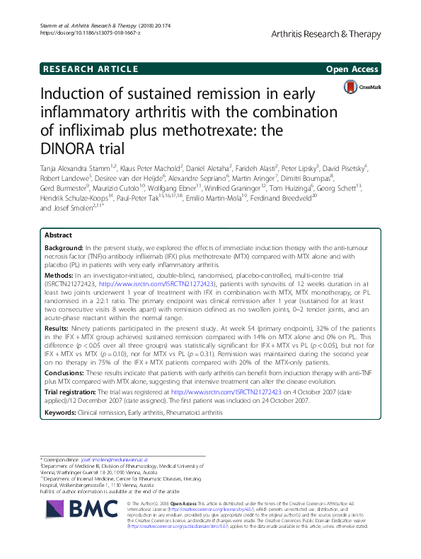 (PDF) Induction of sustained remission in early inflammatory arthritis ...