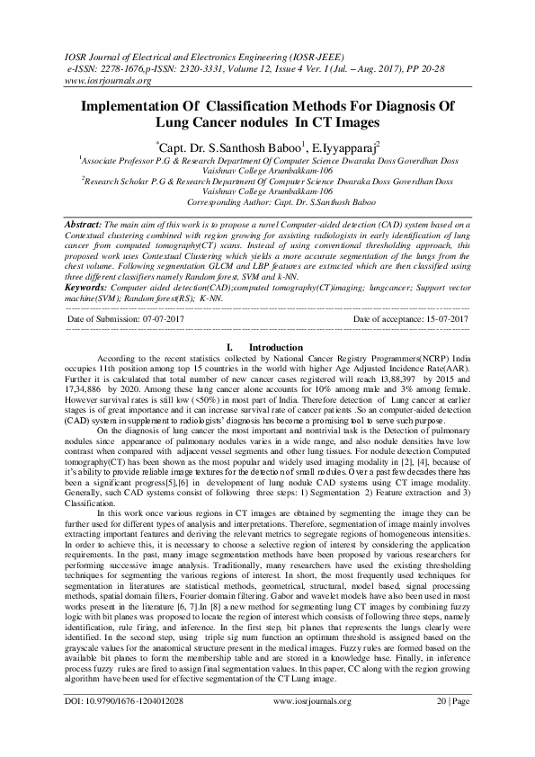 (PDF) Implementation Of Classification Methods For Diagnosis Of Lung ...