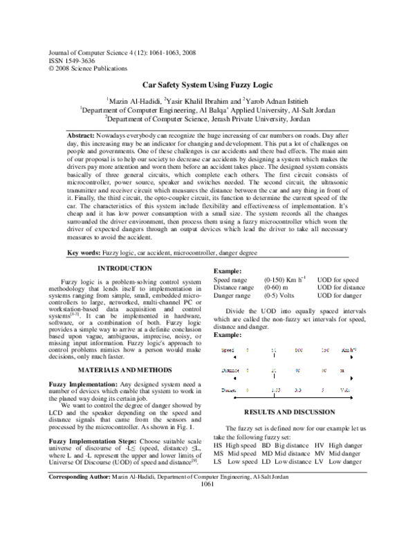 (PDF) Car Safety System Using Fuzzy Logic Yarob Istitieh Academia.edu