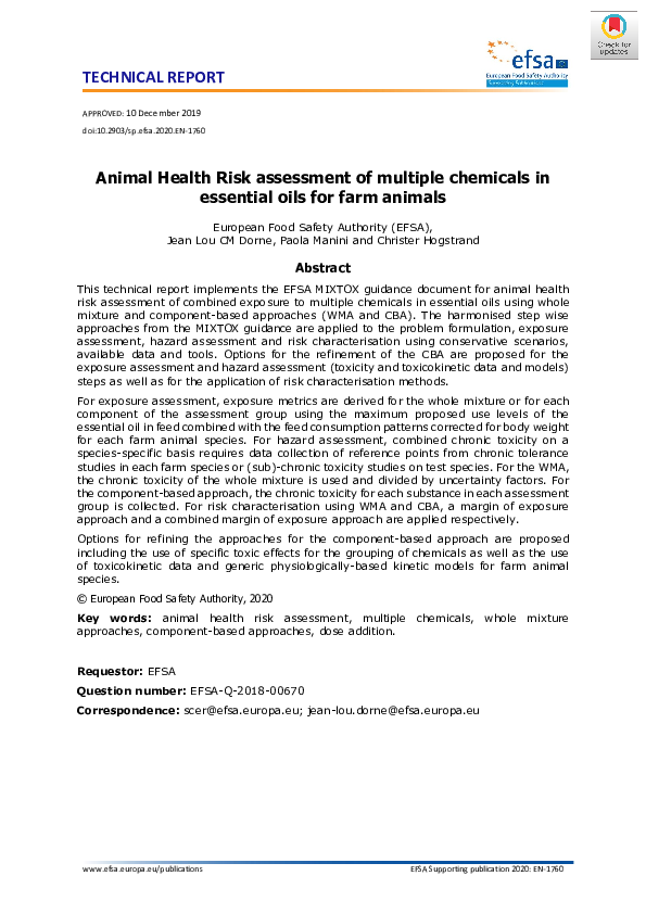 (PDF) Animal Health Risk assessment of multiple chemicals in essential ...