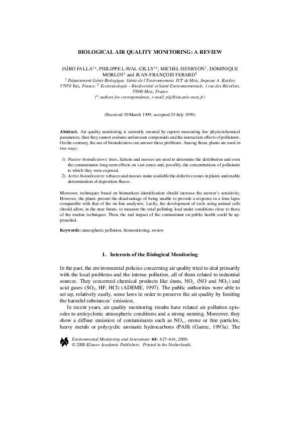 (PDF) Biological Air Quality Monitoring a Review P. Lavalgilly Academia.edu