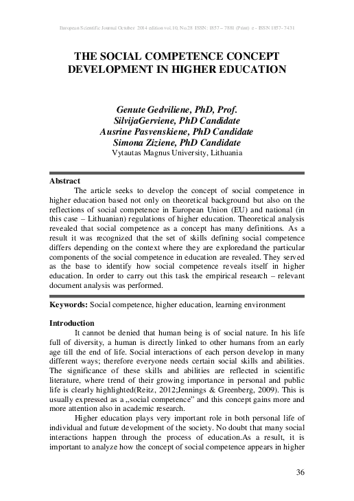 (PDF) The Social Competence Concept Development in Higher Education