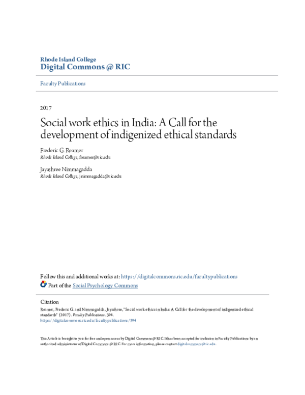 (PDF) Social work ethics in India: A call for the development of ...