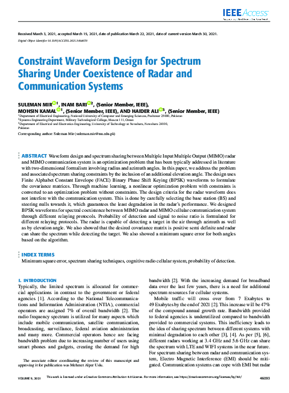 (PDF) Constraint Waveform Design for Spectrum Sharing Under Coexistence ...