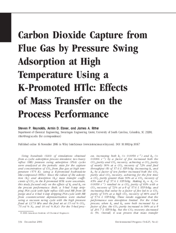(PDF) Carbon dioxide capture from flue gas by pressure swing adsorption ...