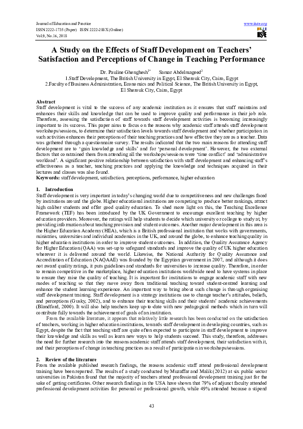 (PDF) A Study on the Effects of Staff Development on Teachers ...