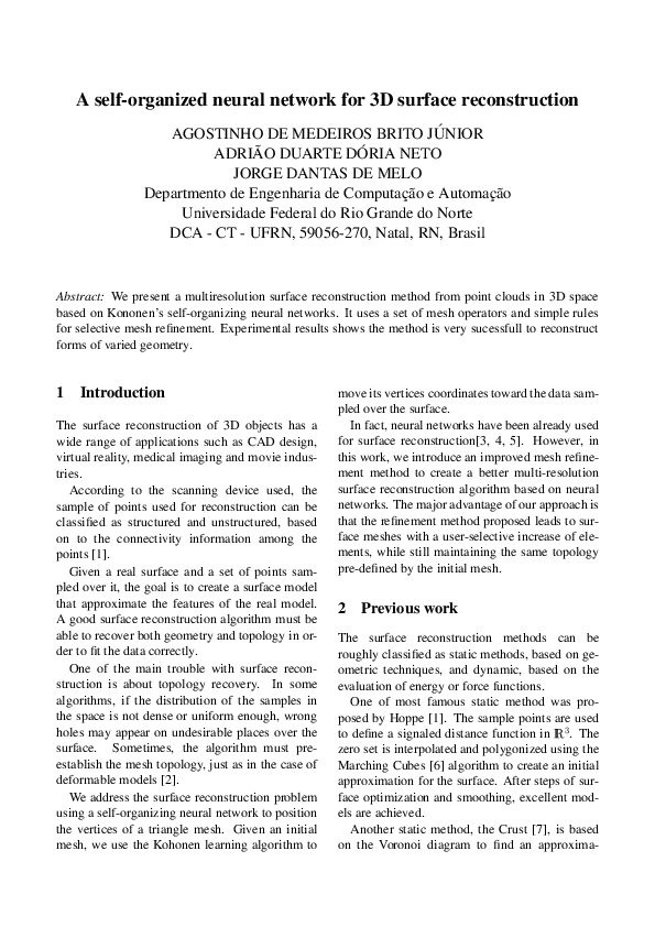 (PDF) A self-organized neural network for 3D surface reconstruction