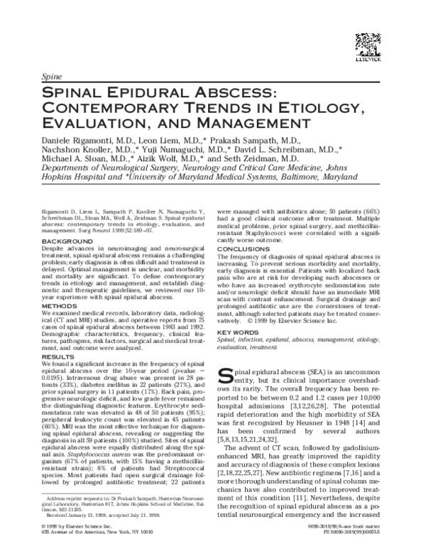 (PDF) Spinal epidural abscess: contemporary trends in etiology ...
