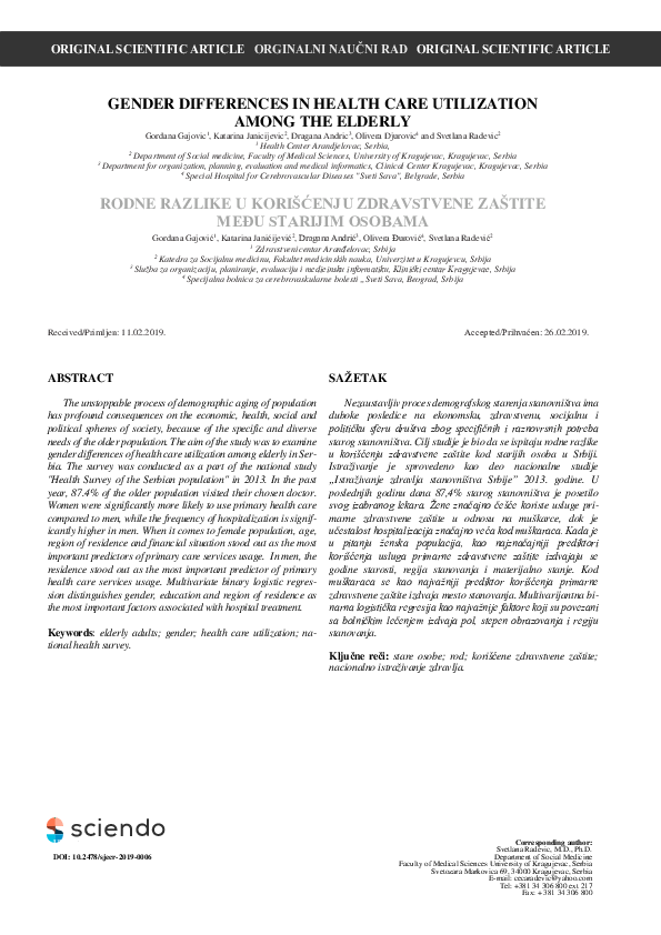 (PDF) Gender Differences in Health Care Utilization Among the Elderly