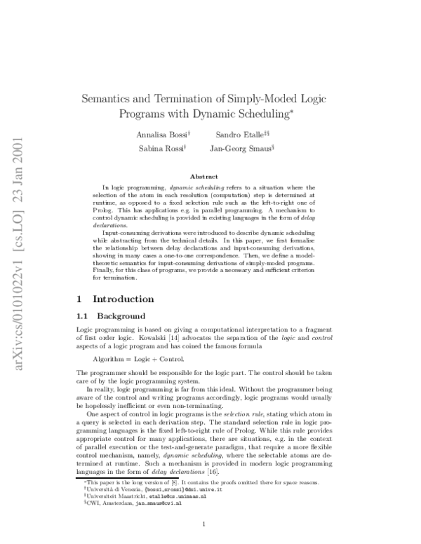 (PDF) Semantics and termination of simply-moded logic programs with ...