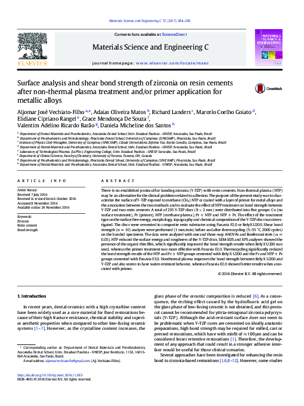 (PDF) Surface analysis and shear bond strength of zirconia on resin ...