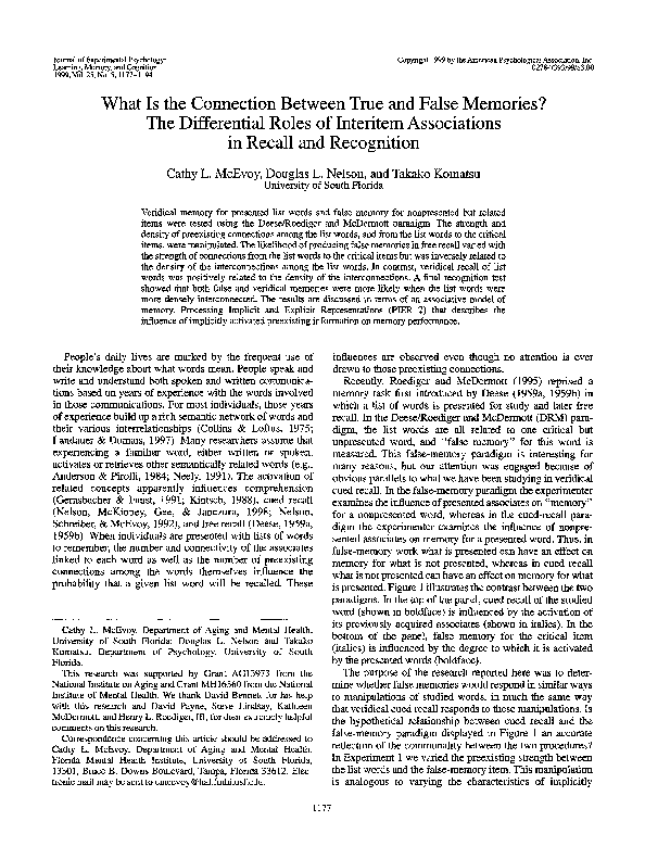 (PDF) What is the connection between true and false memories? The ...