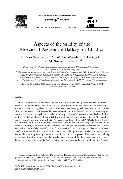 (PDF) Aspects of the validity of the Movement Assessment Battery for ...