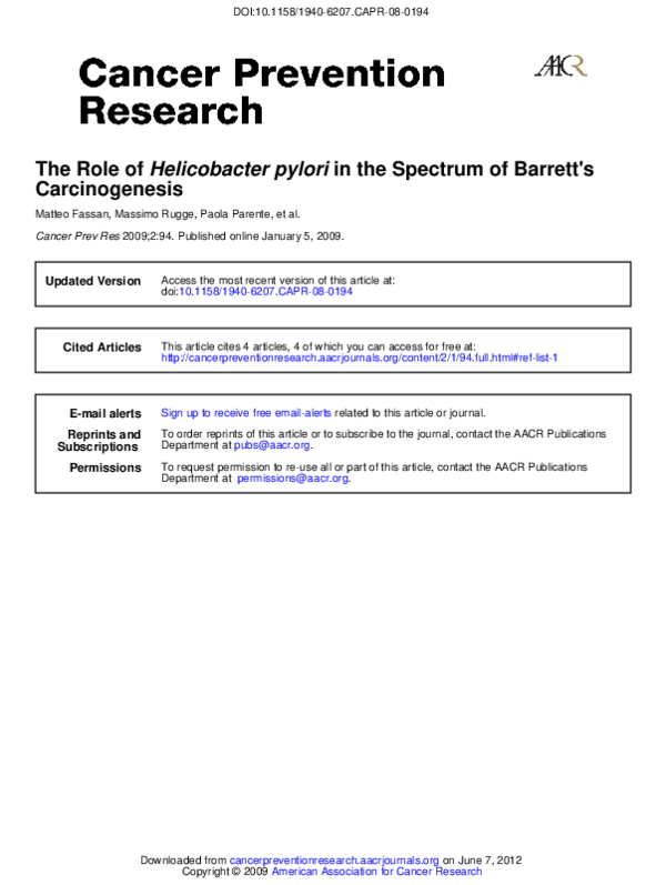 (PDF) The Role of Helicobacter pylori in the Spectrum of Barrett's ...