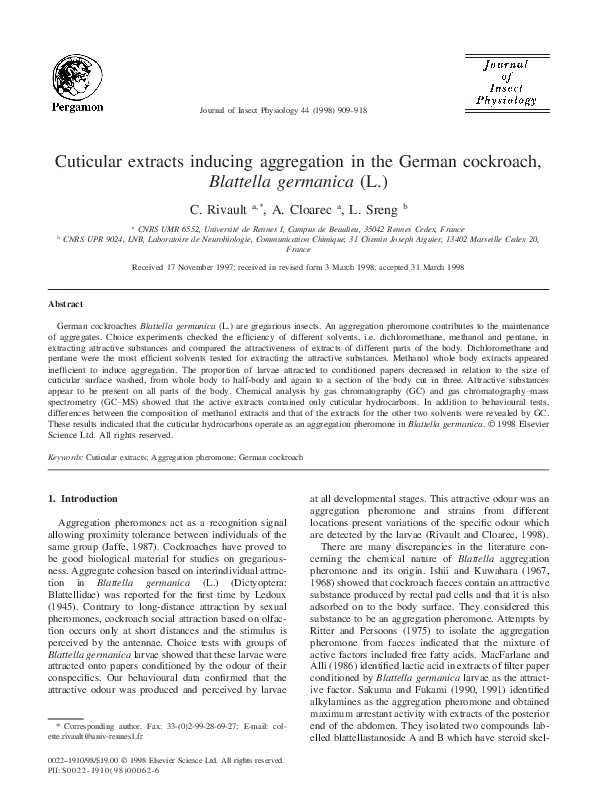 (PDF) Cuticular extracts inducing aggregation in the German cockroach ...