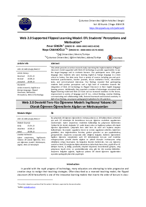 (PDF) Web 2.0 Supported Flipped Learning Model: EFL Students ...
