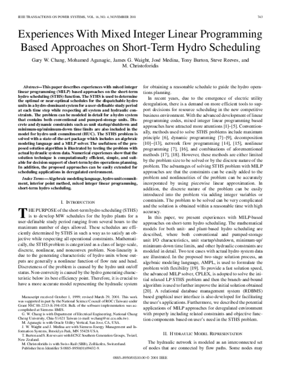 (PDF) Experiences with mixed integer linear programming based ...