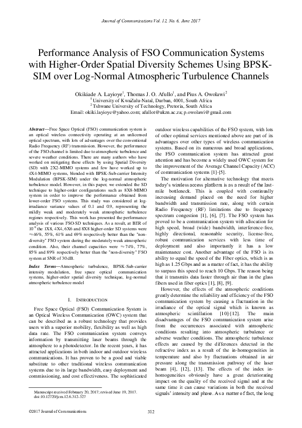 (PDF) Performance Analysis of FSO Communication Systems with Higher ...