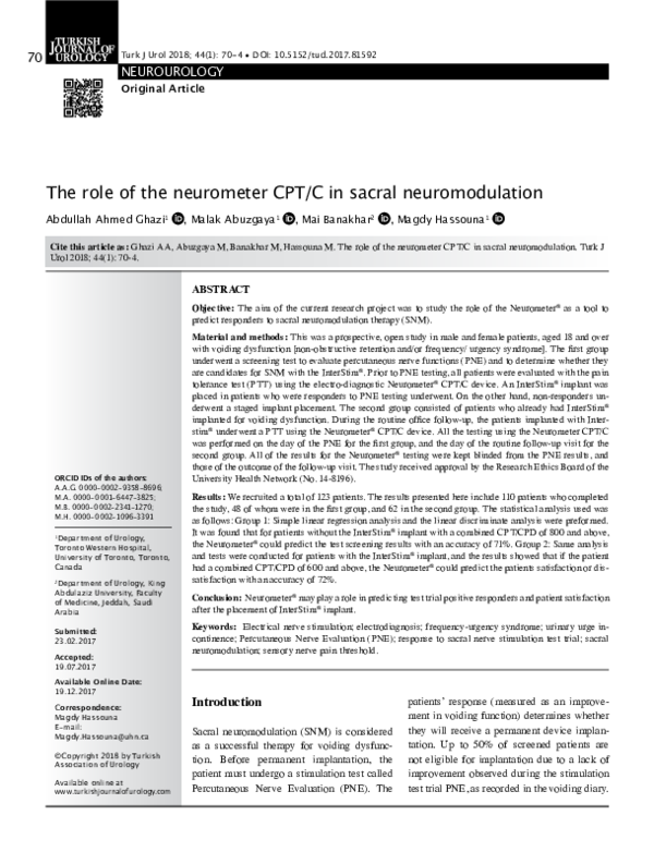 (PDF) The role of the neurometer CPT/C in sacral neuromodulation