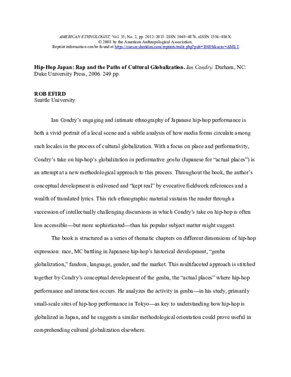(PDF) Hip-Hop Japan: Rap and the Paths of Cultural Globalization by Ian ...