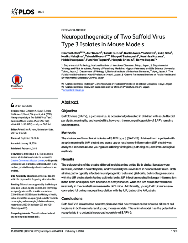 (PDF) Neuropathogenicity of Two Saffold Virus Type 3 Isolates in Mouse ...