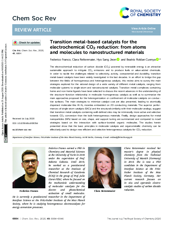 (PDF) Transition metal-based catalysts for the electrochemical CO2 ...
