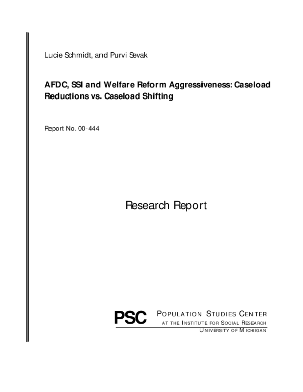 (PDF) AFDC, SSI, and Welfare Reform Aggressiveness: Caseload Reductions ...
