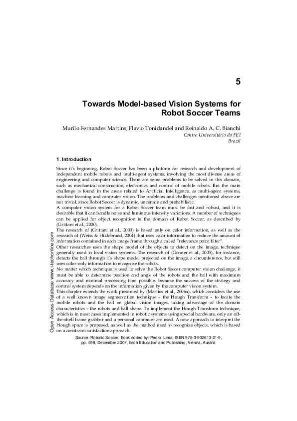 (PDF) Towards Model-Based Vision Systems for Robot Soccer Teams