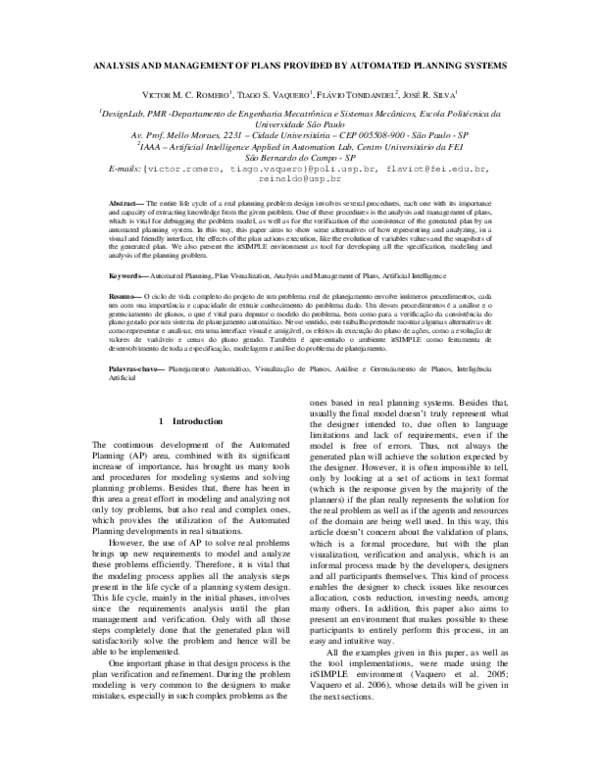 (PDF) Analysis and Management of Plans Provided by Automated Planning ...